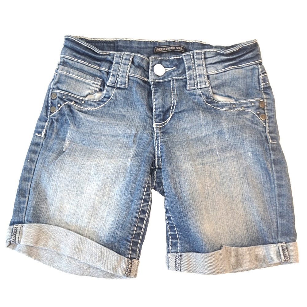 Underground Soul Denim Shorts Women's Jrs Sz 1 Waist 24" Distressed‎ Embroidered